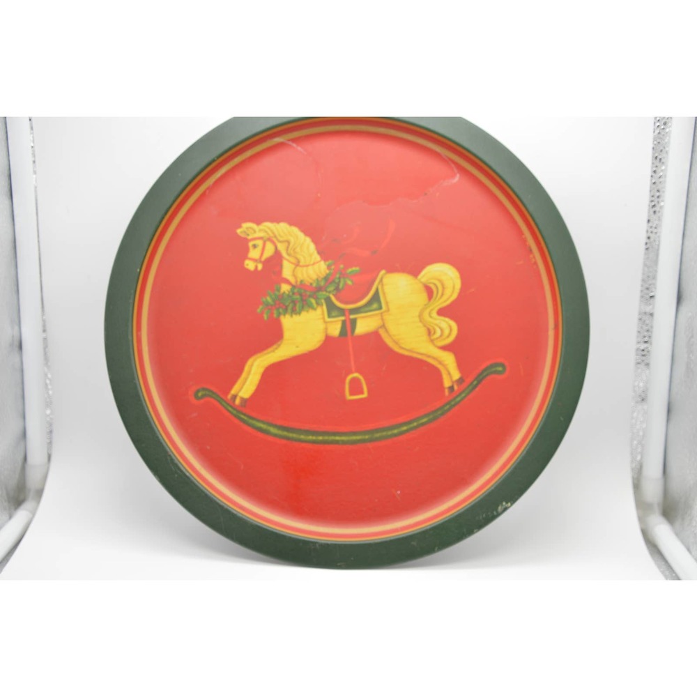 Red and Green Rocking Horse Tin Serving Tray